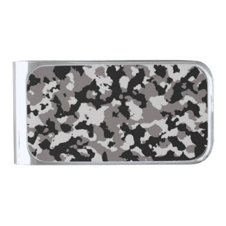Military Gray Camouflage Pattern Silver Finish Money Clip