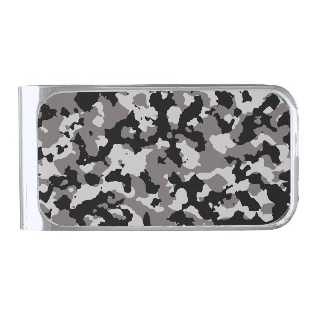 Military Gray Camouflage Pattern Silver Finish Money Clip (Front)