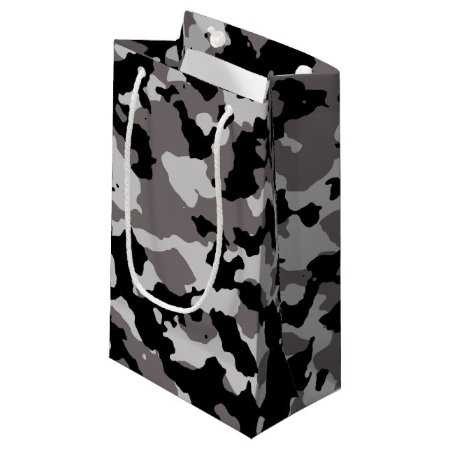 Military Gray Camouflage Pattern Small Gift Bag (Front Angled)