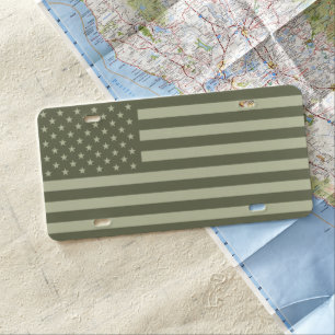 Military Green American Flag License Plate
