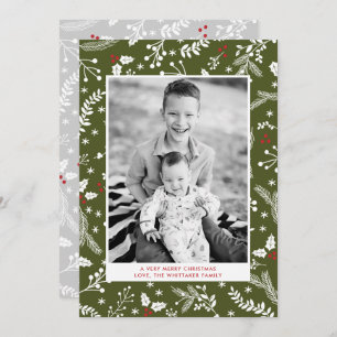 Military Green Berries Christmas Holiday Flat Card