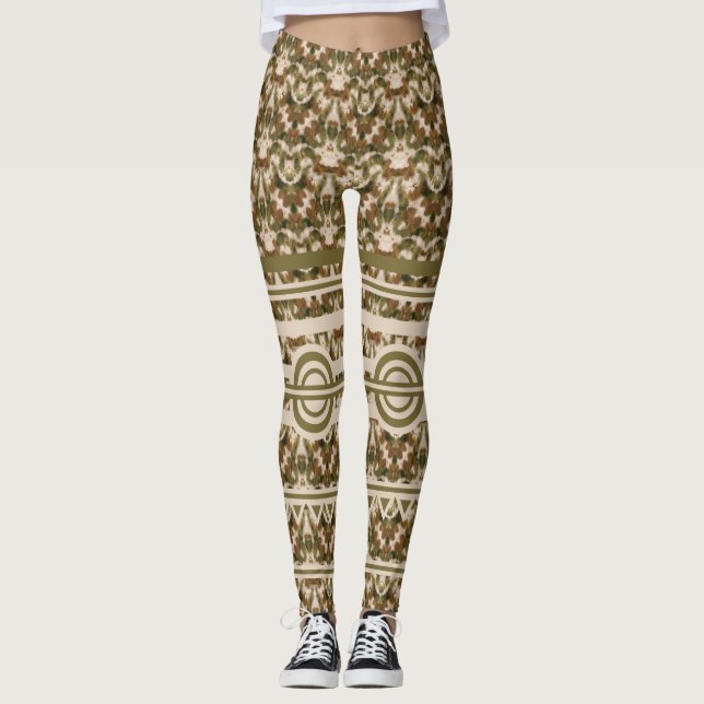 Military Green Brown Beige Leggings (Front)