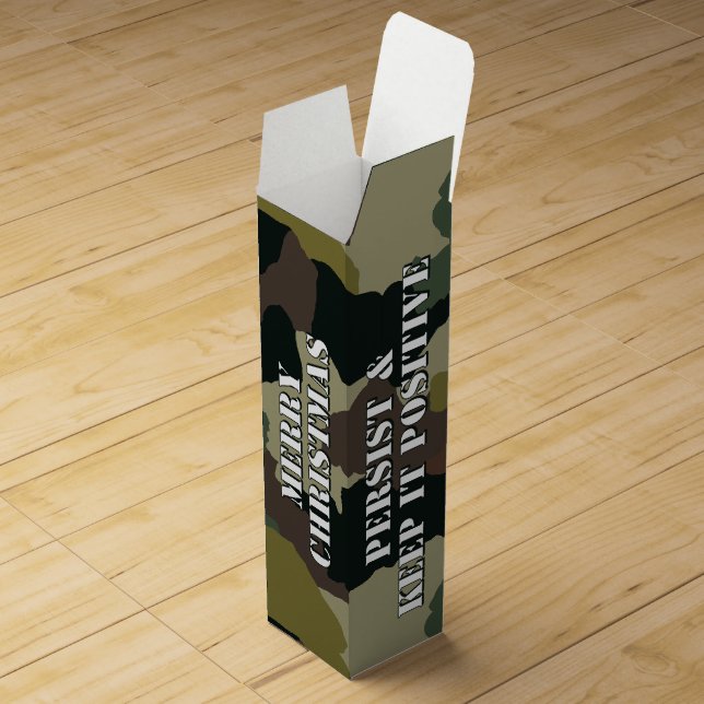 Military Green Brown Camouflage Merry Christmas Wine Box (Opened)