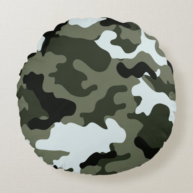 Military Green Camo Round Pillow (Front)