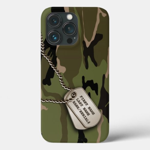 Military Green Camo w Dog Tag iPhone 13 Pro Case