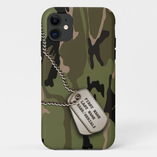 Military Green Camo w Dog Tag iPhone 11 Case