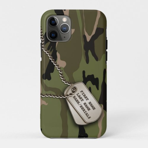 Military Green Camo w Dog Tag iPhone 11 Pro Case
