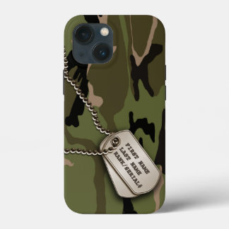 Military Green Camo w/ Dog Tag iPhone 13 Mini Case