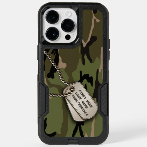 Military Green Camo w Dog Tag OtterBox iPhone 14 Pro Max Case