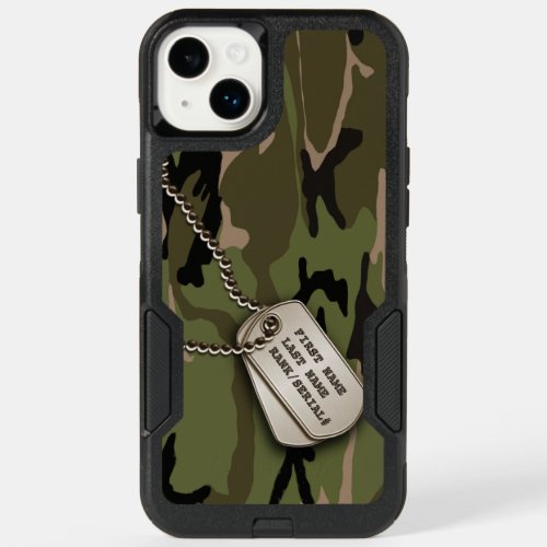 Military Green Camo w Dog Tag OtterBox iPhone 14 Plus Case