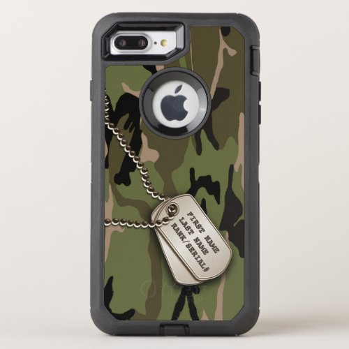 Military Green Camo w Dog Tag OtterBox Defender iPhone 8 Plus7 Plus Case