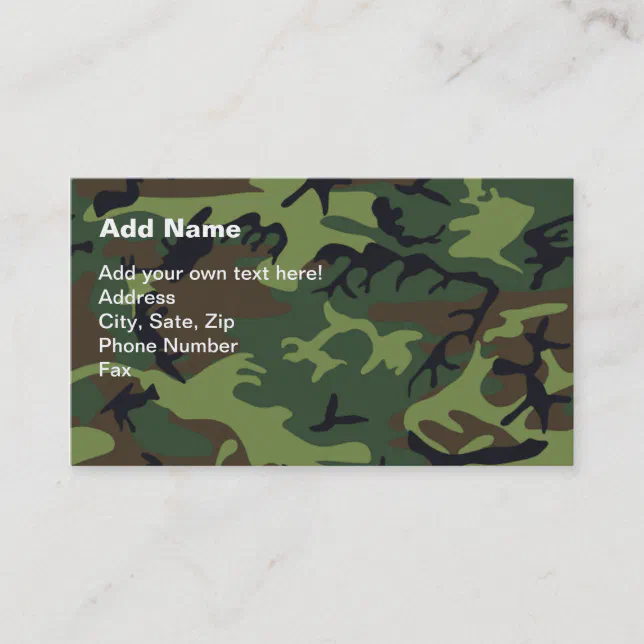 Military Green Camouflage Business Card Zazzle