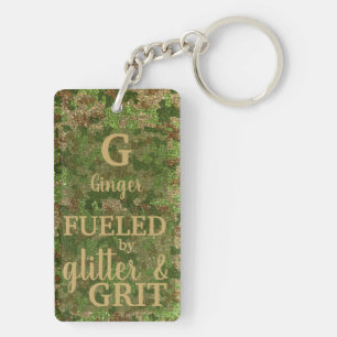 Military Green Camouflage Glitter Camo Name Keychain