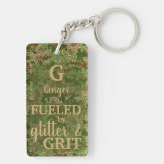 Military Green Camouflage Glitter Camo Name Keychain