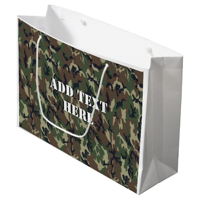 Military Green Camouflage Pattern Large Gift Bag (Front Angled)