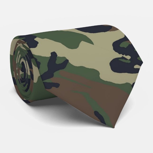 Military Green Camouflage Pattern Neck Tie (Rolled)