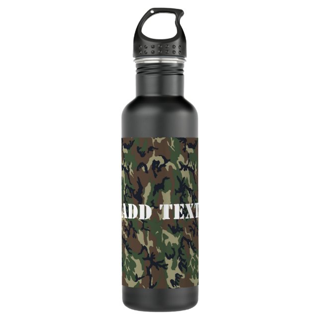 Military Green Camouflage Pattern Water Bottle (Front)
