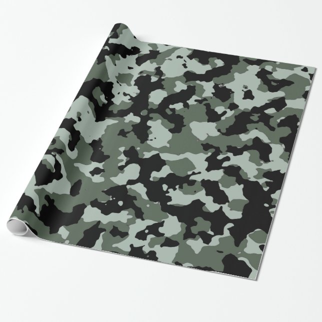 Military Green Camouflage Pattern Wrapping Paper (Unrolled)