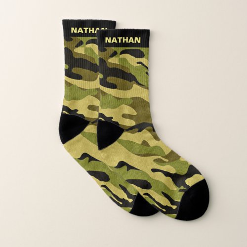 Military Green Camouflage Personalized Name Socks