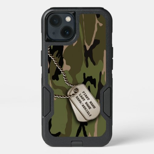 Military Green Camouflage with Dog Tags iPhone 13 Case