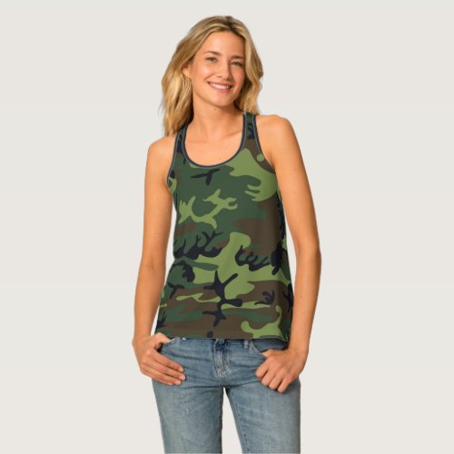 Military Green Camouflage Womens All_Over_Print Tank Top