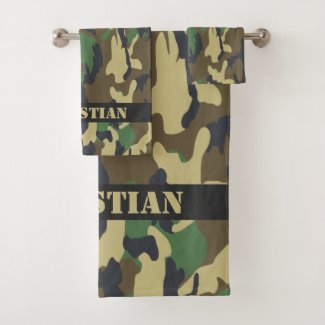 Military Green Camouflaged Pattern Personalized Bath Towel Set