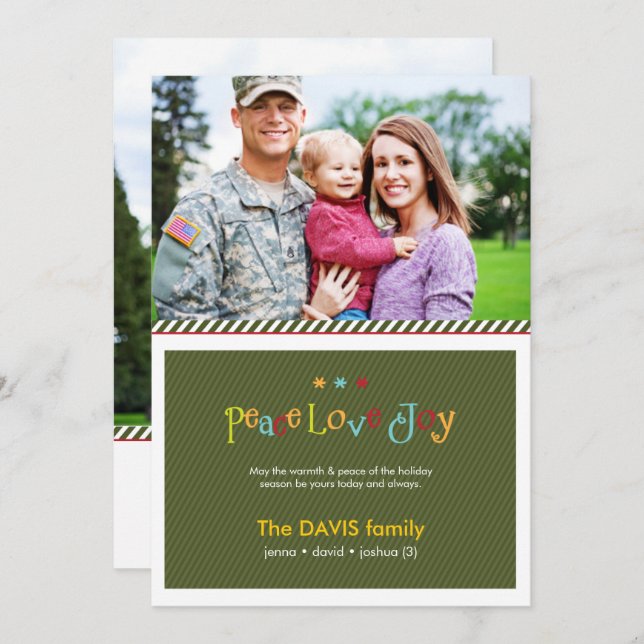 Military Green Double Sided Holiday Photo Card (Front/Back)