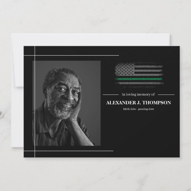 Military Green Flag In Loving Memory Funeral Thank You Card (Front)