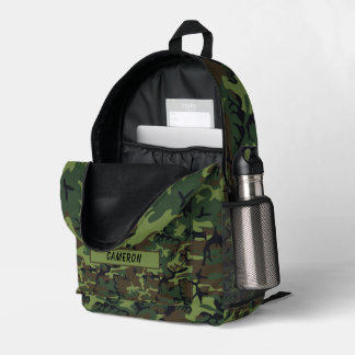 Military Green Woodland Camouflage Custom Name Printed Backpack