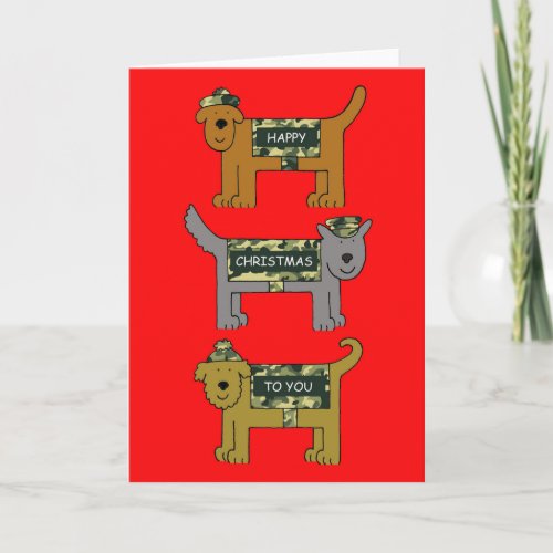 Military Happy Xmas Dogs in Camouflage Outfits Holiday Card