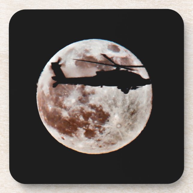Military Helicopter Against Full Moon Beverage Coaster (Front)
