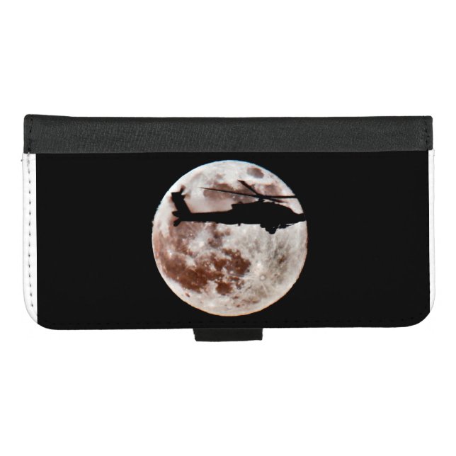 Military Helicopter Against the Moon at Night iPhone Wallet Case (Front (Horizontal))