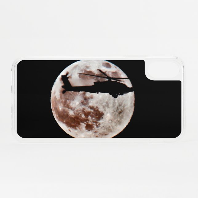 Military Helicopter Against the Moon at Night Uncommon iPhone Case (Back (Horizontal))