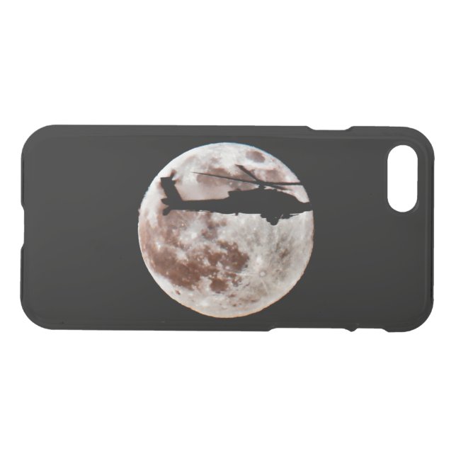 Military Helicopter Against the Moon at Night Uncommon iPhone Case (Back Horizontal)