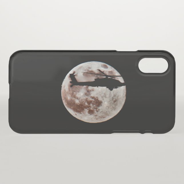 Military Helicopter Against the Moon at Night Uncommon iPhone Case (Back (Horizontal))