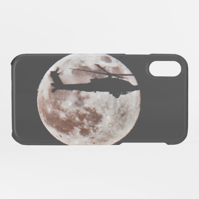 Military Helicopter Against the Moon at Night Uncommon iPhone Case (Back (Horizontal))