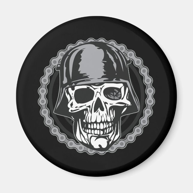 Military Helmet Skull With Biker Chain Magnet (Front)