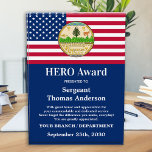 Military HERO Department Custom Logo Recognition Acrylic Award<br><div class="desc">Celebrate and show your appreciation to an outstanding solider or military service member with this American flag HERO Award - American flag design in modern red white blue design with custom branch department logo. Personalize this military award with soldier name, text with military department name, logo and community, and date...</div>