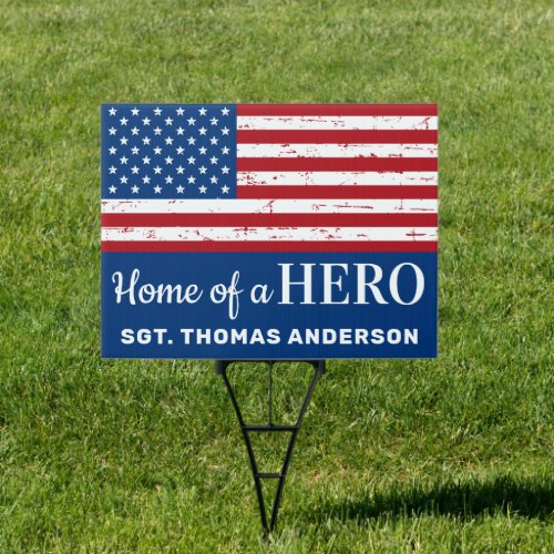 Military Hero Personalized USA American Flag Yard Sign