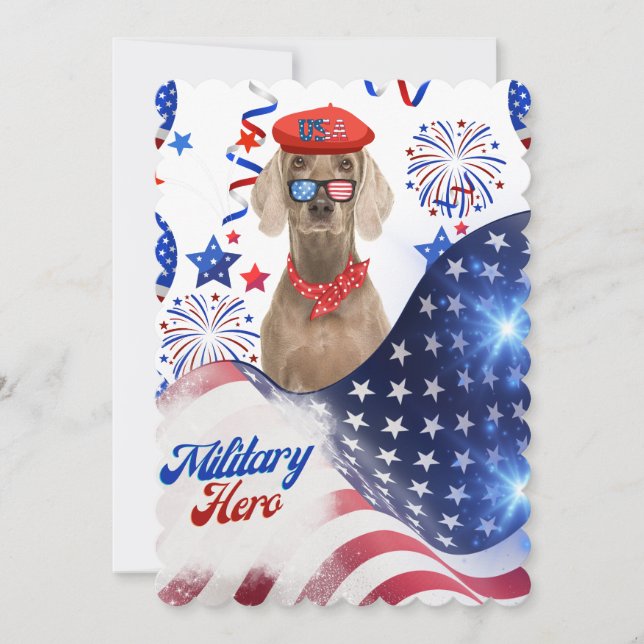 Military Hero Weimaraner Flat Greeting Card (Front)