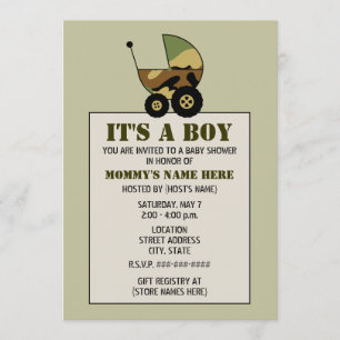 Military Inspired Camoflauge Baby Stroller Shower Invitation