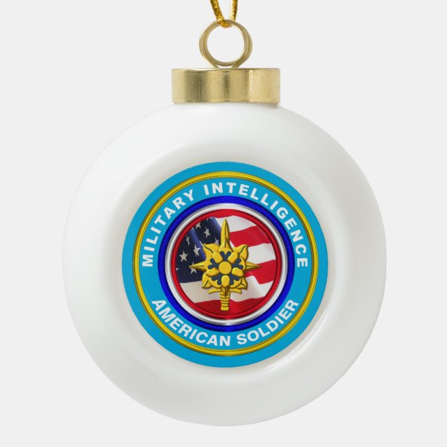 Military Intelligence Veteran Keepsake Ceramic Ball Christmas Ornament (Front)