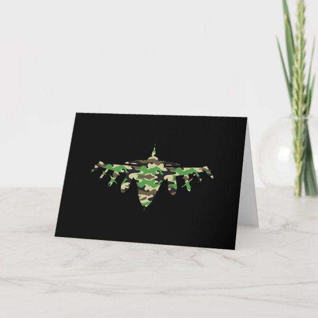 Military Jet camouflage fighter aircraft silhouett Card (Front)