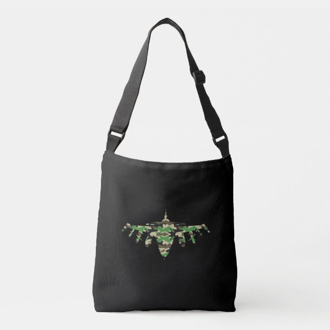 Military Jet camouflage fighter aircraft silhouett Crossbody Bag (Front)
