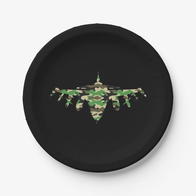 Military Jet camouflage fighter aircraft silhouett Paper Plates (Front)