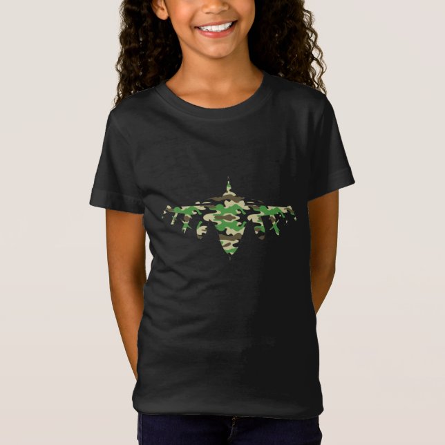 Military Jet camouflage fighter aircraft silhouett T-Shirt (Front)