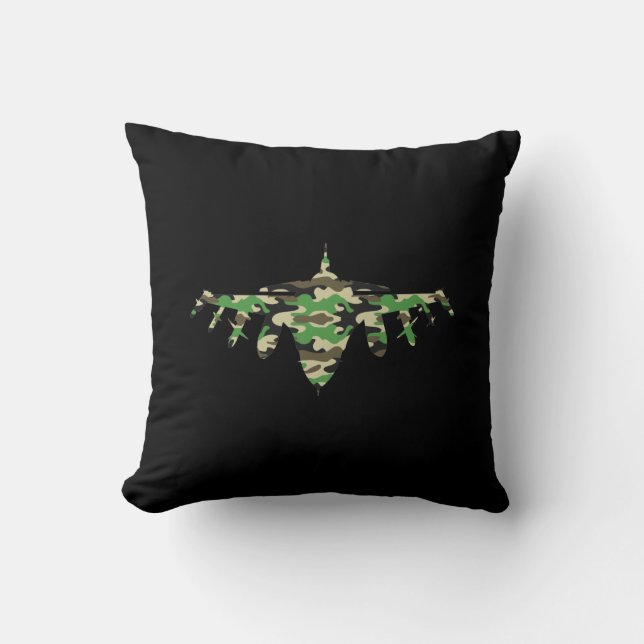 Military Jet camouflage fighter aircraft silhouett Throw Pillow (Front)