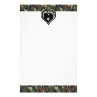 Military Kissing Couple Silhouette Camo Heart Stationery
