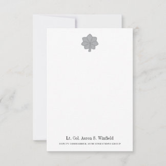 Military Lieutenant Colonel Personal Stationery Thank You Card