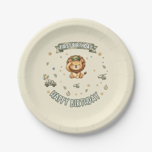 Military Lion First Birthday Paper Plate
